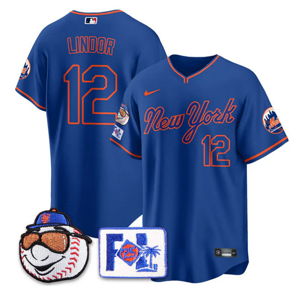 Men's New York Mets #12 Francisco Lindor Blue Road 2025 Spring Training Stitched Baseball Jersey Men's New York Mets #12 Francisco Lindor Blue Road 2025 Spring Training Stitched Baseball Jersey